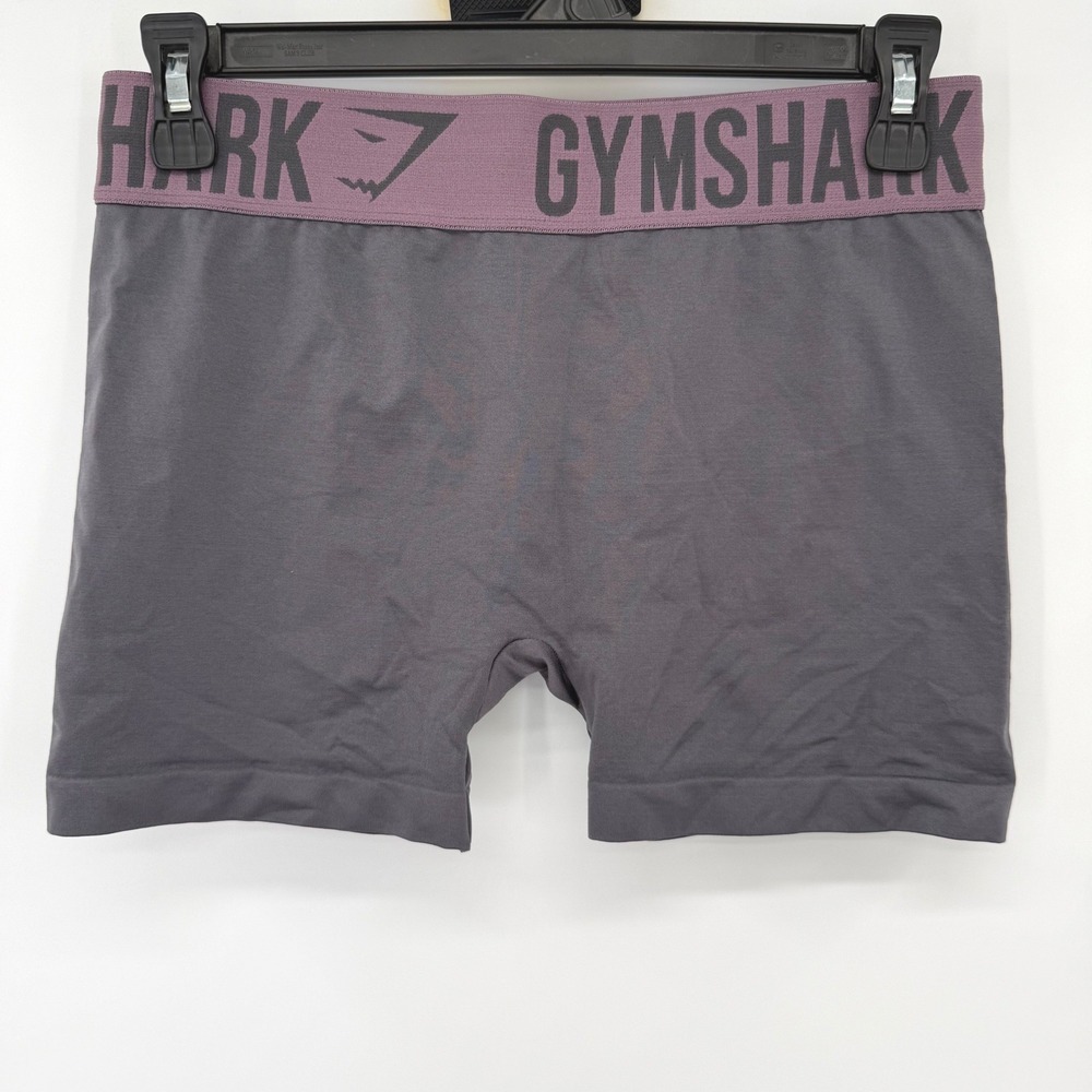 Gymshark Shorts Women S Grey Purple Seamless Logo Waistband Athletic Activewear